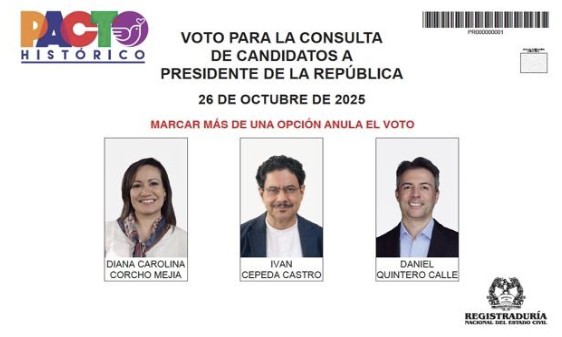 Tarjetón electoral de la Consulta Popular del Pacto Histórico